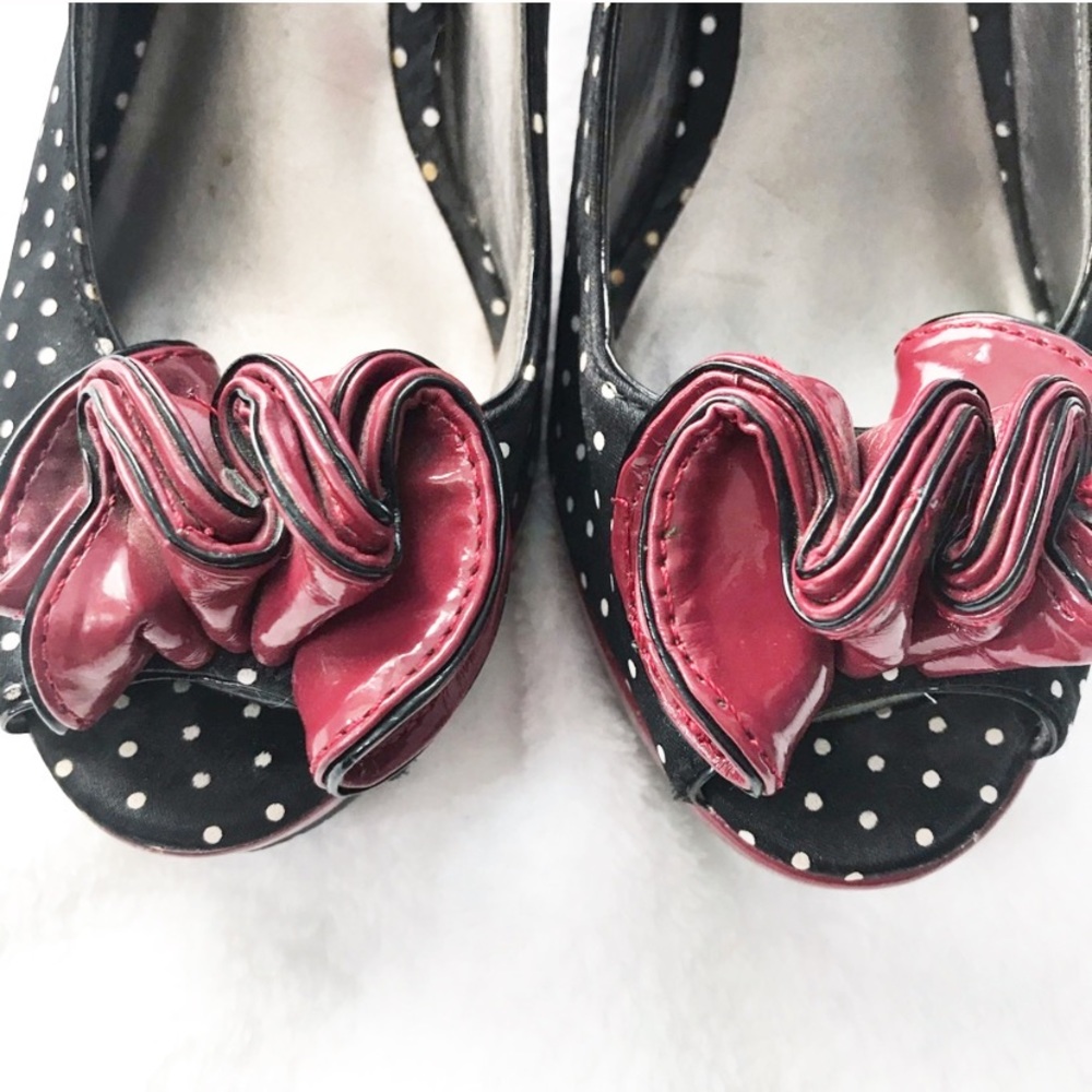 Madden Girl Polka Dot Red Bow Peep Toe Heels  6